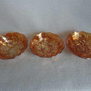 VINTAGE MARIGOLD CARNIVAL GLASS BOWLS ~ CHERRY & LEAF DESIGN w/SCALLOPED EDGES